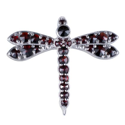 Bohemian Garnet Sterling Silver Dragonfly Brooch
