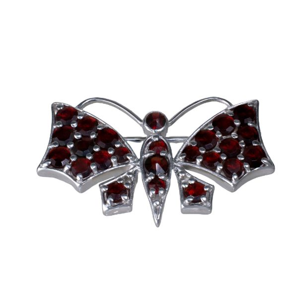 Bohemian Garnet Sterling Silver Butterfly Brooch