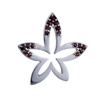 Bohemian Garnet Sterling Silver Flower Brooch