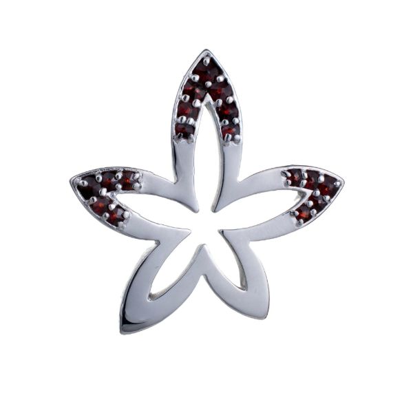 Bohemian Garnet Sterling Silver Flower Brooch