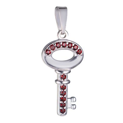 Bohemian Garnet Sterling Silver Key Pendant