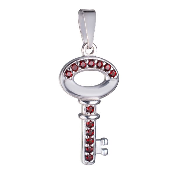 Bohemian Garnet Sterling Silver Key Pendant