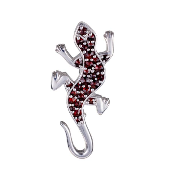 Bohemian Garnet Sterling Silver Lizard  Brooch