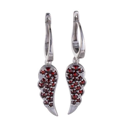 Bohemian Garnet Sterling Silver Angel Wing Earrings