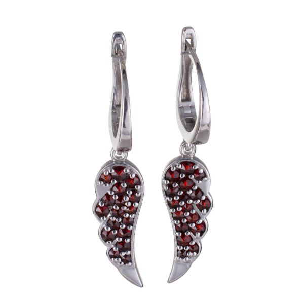 Bohemian Garnet Sterling Silver Angel Wing Earrings