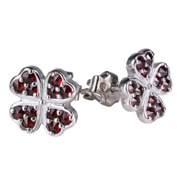 Bohemian Garnet Post Back  Clover Earrings