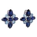 Sterling Silver Sky Blue Topaz and Lab Created Sapphire English Lock Earrings
