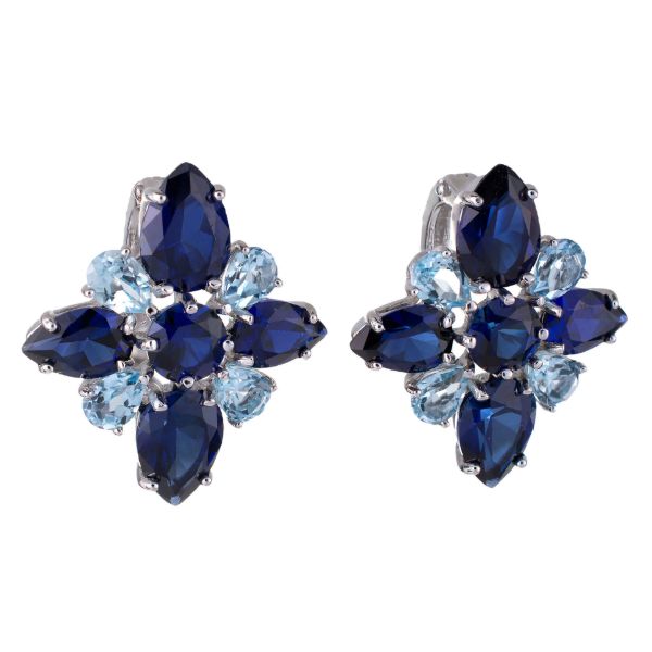 Sterling Silver Sky Blue Topaz and Lab Created Sapphire English Lock Earrings