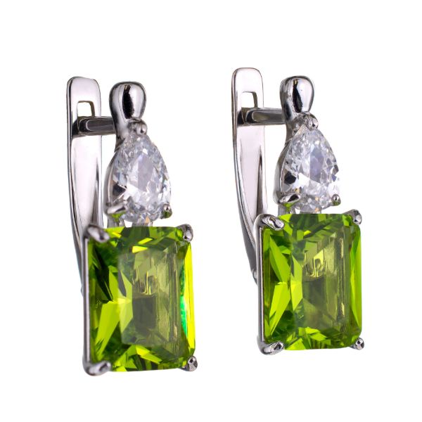 Sterling Silver Octangle Lab Created Peridot English Lock Earrings