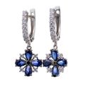 Sterling Silver Lab Created Sapphire and Cubic Zirconia Dangle English Lock Earrings