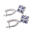 Sterling Silver Lab Created Sapphire and Cubic Zirconia Dangle English Lock Earrings