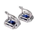 Sterling Silver Lab Created Sapphire And Cubic Zirconia English Lock Earrings