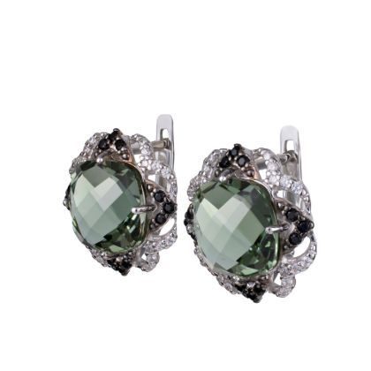 Sterling Silver Lab Created Quartz Cubic Zirconia English Lock Earrings