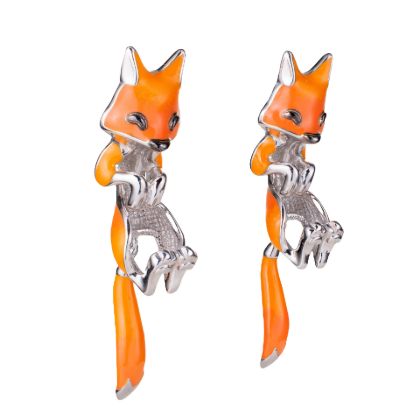 Sterling Silver Enamel Screw Back Fox  Earrings Jackets