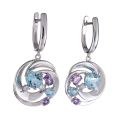 Sterling Silver Amethyst Sky Blue Topaz and Cubic Zirconia Dangle English Lock Earrings