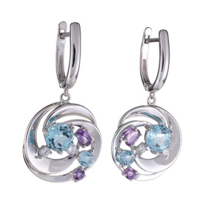 Sterling Silver Amethyst Sky Blue Topaz and Cubic Zirconia Dangle English Lock Earrings