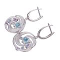 Sterling Silver Amethyst Sky Blue Topaz and Cubic Zirconia Dangle English Lock Earrings