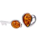 Sterling Silver and Baltic  Amber Heart and Key Earrings