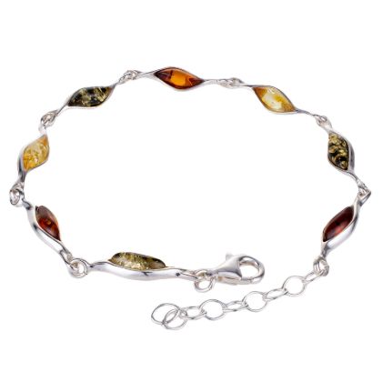 Sterling Silver Multicolored Baltic Amber Bracelet "Alexa", Amber Jewelry Collection