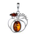 Sterling Silver and Baltic Amber Pumpkin Pendant