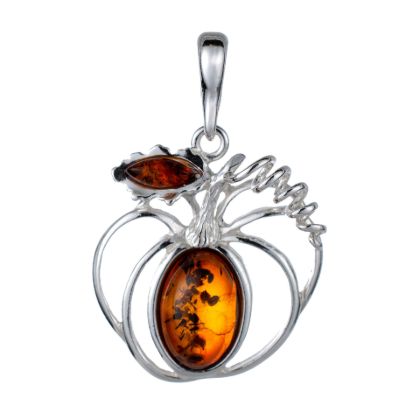 Sterling Silver and Baltic Amber Pumpkin Pendant