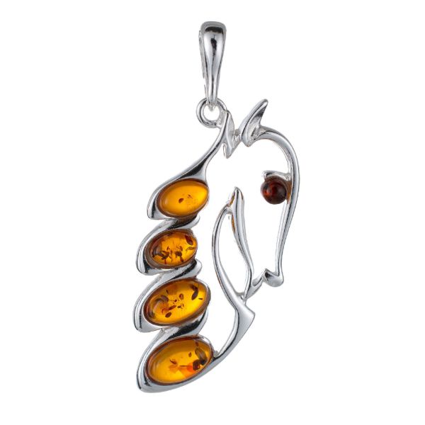 Sterling Silver and Baltic Amber Horse Pendant