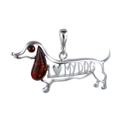 Sterling Silver and Baltic Amber I Love My Dog Pendant