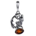Sterling Silver and Baltic Amber Aquarius Zodiac Sign Pendant