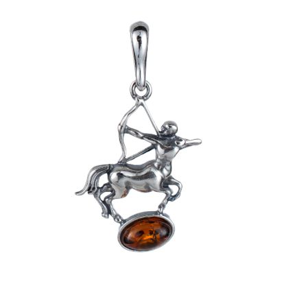Sterling Silver and Baltic Amber Sagittarius Zodiac Sign Pendant
