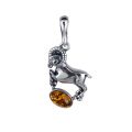 Sterling Silver and Baltic Amber Aries Zodiac Sign Pendant