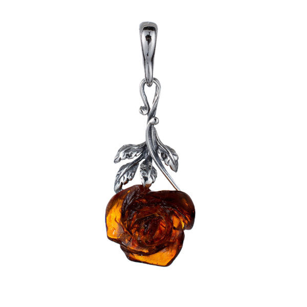 Sterling Silver and Baltic Amber Open Rose Pendant