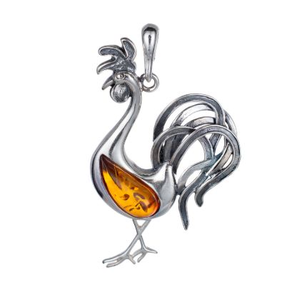 Sterling Silver and Baltic Amber Rooster Pendant