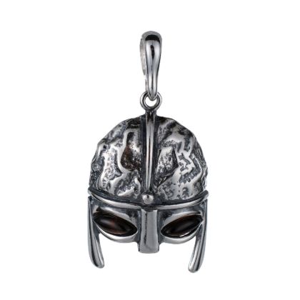 Sterling Silver and Baltic Amber Viking Helmet Pendant