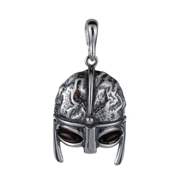 Sterling Silver and Baltic Amber Viking Helmet Pendant