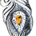 Sterling Silver and Baltic Amber Peacock Feather Pendant