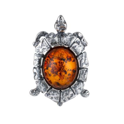 Sterling Silver and Baltic Amber Turtle Pendant