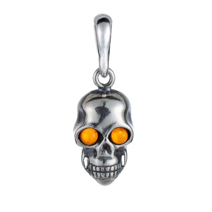 Sterling Silver and Baltic Amber Skull Pendant