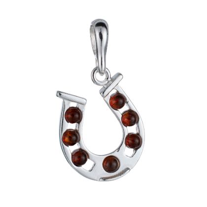 Sterling Silver and Baltic Amber Horseshoe Pendant