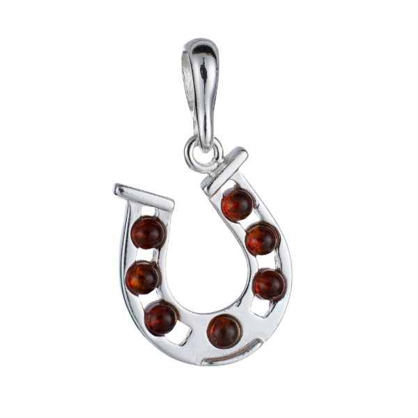 Sterling Silver and Baltic Amber Horseshoe Pendant
