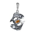 Sterling Silver and Baltic Amber Pisces Zodiac Sign Pendant