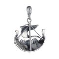 Sterling Silver and Baltic Amber Viking Boat Pendant
