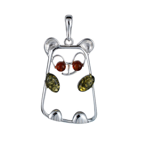 Sterling Silver and Baltic Amber Panda Bear Pendant