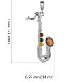 Sterling Silver and Baltic Amber Saxophone Pendant