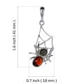 Sterling Silver and Baltic Amber Spider On Web Pendant