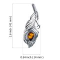 Sterling Silver and Baltic Amber Peacock Feather Pendant
