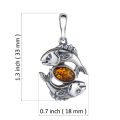 Sterling Silver and Baltic Amber Pisces Zodiac Sign Pendant