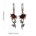 Sterling Silver and Baltic Honey Amber French Leverback Sunflower Earrings