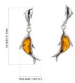 Sterling Silver and Baltic Honey Amber Post Back Dolphins Earrings