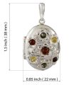 Sterling Silver and Baltic Multicolored Amber Floral Locket Pendant Necklace