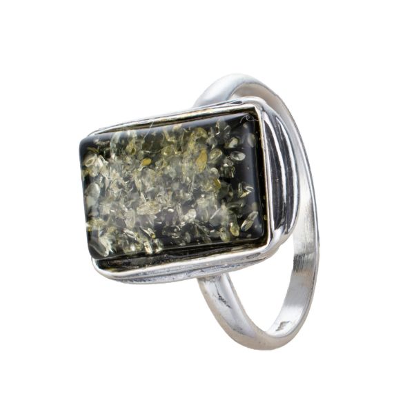Sterling Silver and Baltic Green Amber Ring "Cora"